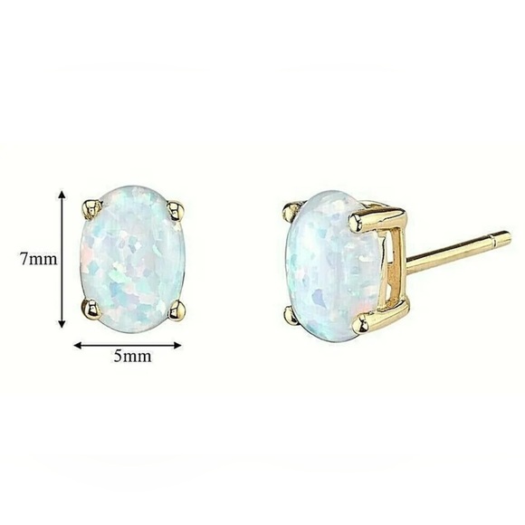 Natural 2.00 Carat Opal Oval Shape Stud Earrings 14K Yellow Gold Value $595 - Picture 2 of 4